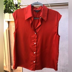 Banana Republic Collared Buttoned Sleeveless Blouse, Medium, Rust color